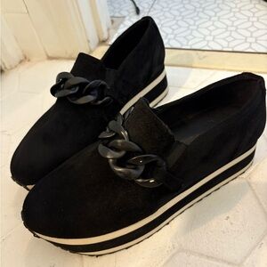 Black Platform Loafers with Chain Detail